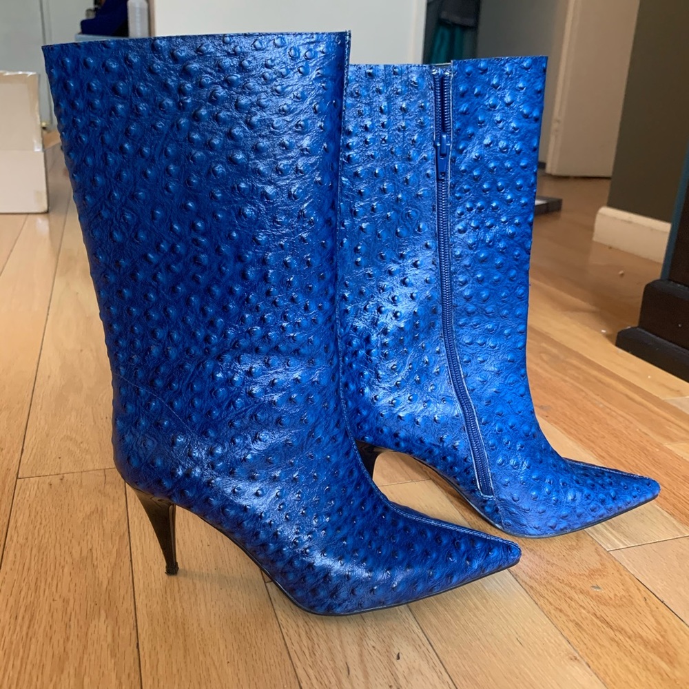 Cobalt Blue Ostrich Jeffrey Campbell Booties
